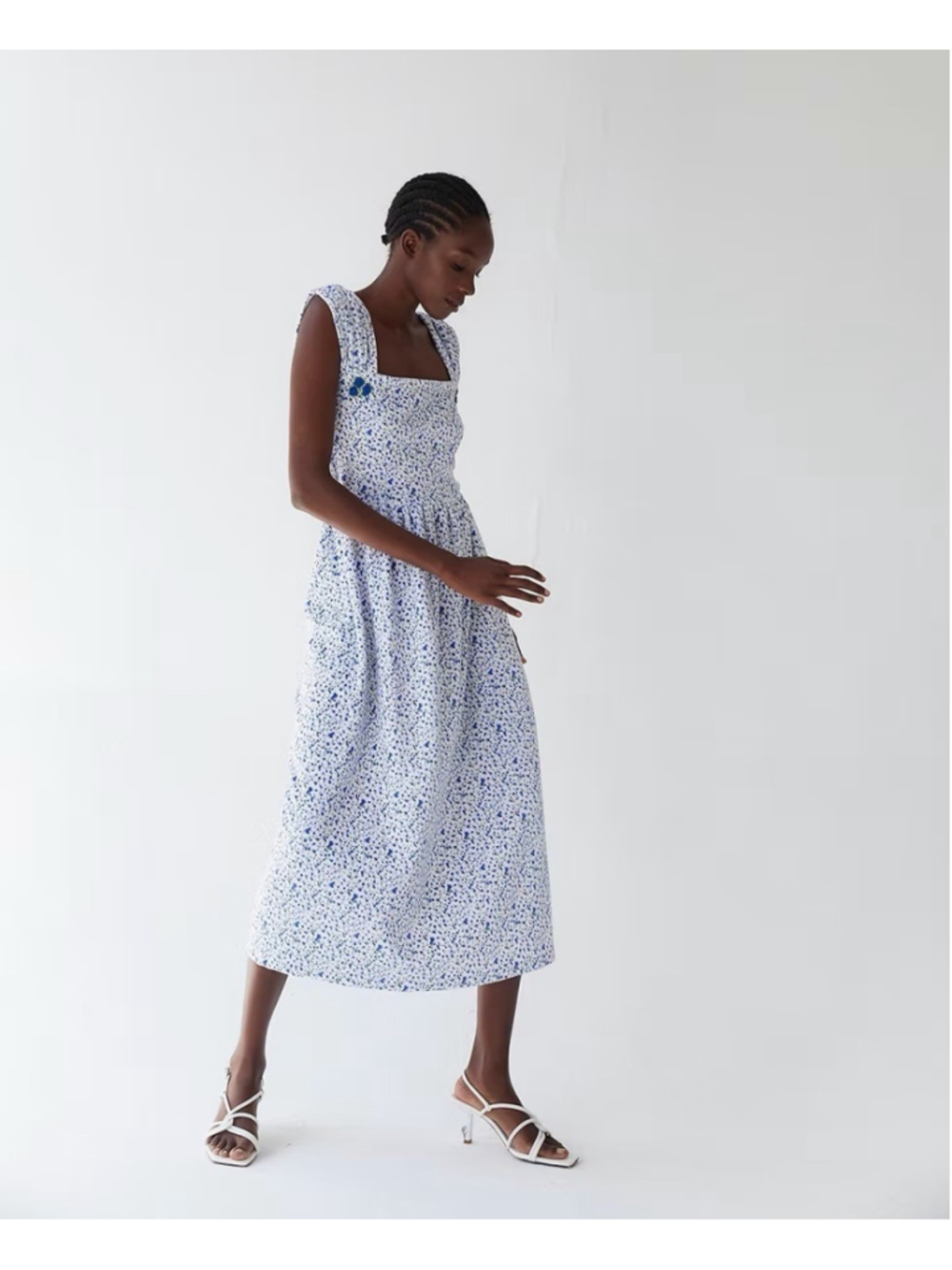 Tach Clothing NWT Liana Plush Floral Midi Dress Embroidered Sleeveless Pockets S